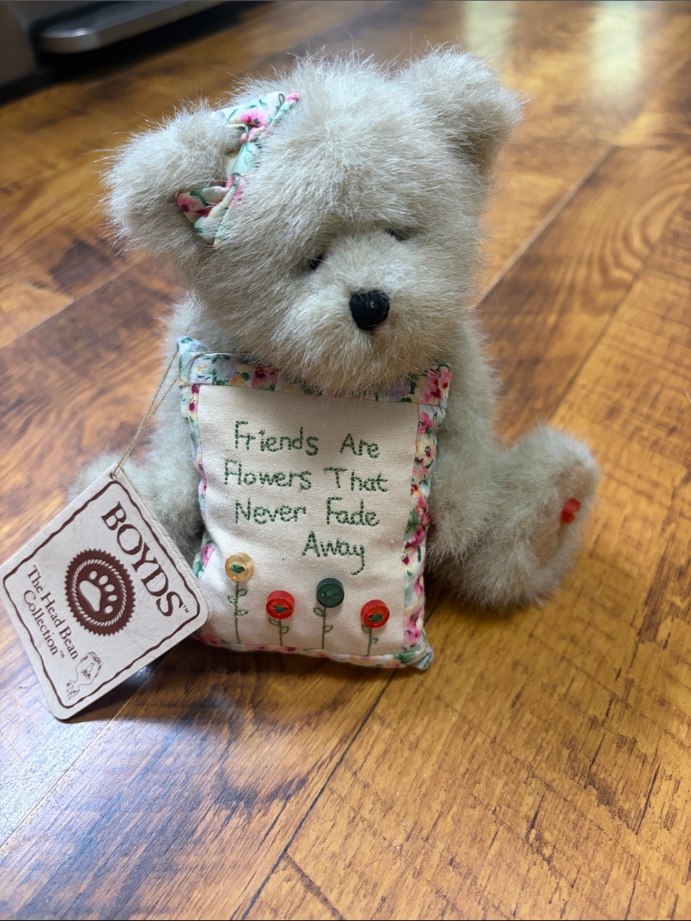 Boyds Bears Tan Plush Bear with Floral Pillow